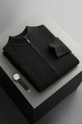 Gebreide Kasjmier Cardigan met Ritssluiting voor Heren - Zwart