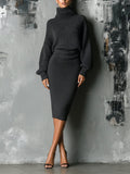 Gebreide Midi Jurk met Opstaande Kraag Oversized voor Dames