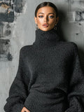 Gebreide Midi Jurk met Opstaande Kraag Oversized voor Dames - View 2