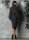 Gebreide Midi Jurk met Opstaande Kraag Oversized voor Dames - View 5