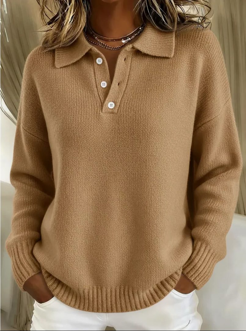 Gebreide Polotrui met Lange Mouwen voor Dames - Camel
