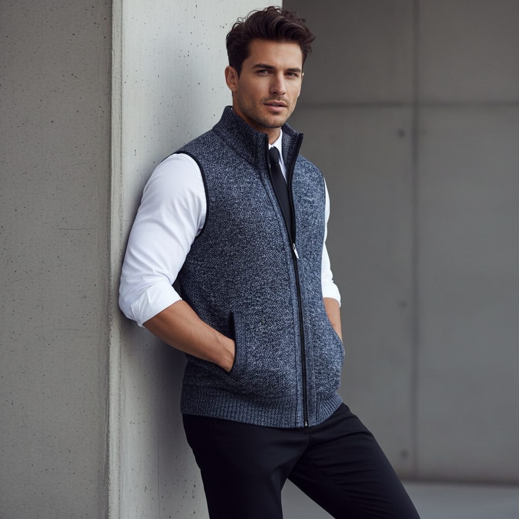 Gebreide Ritssluiting Vest voor Heren - View 2