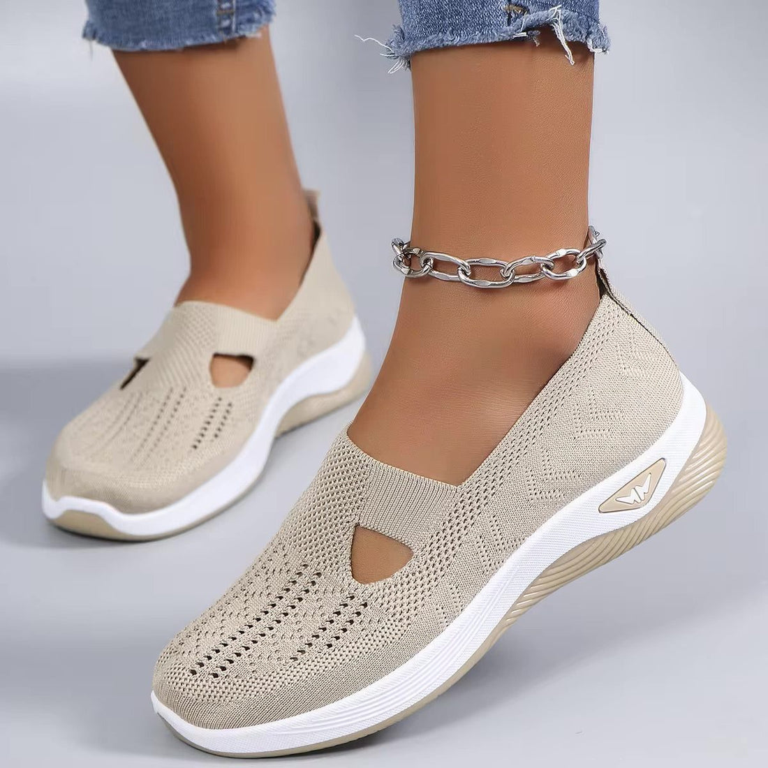Gebreide Slip-On Sneakers met Open Teen voor Dames