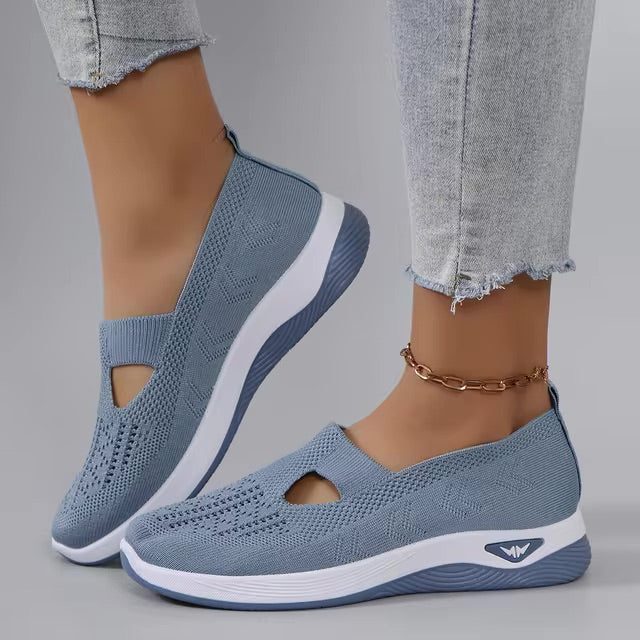 Gebreide Slip-On Sneakers met Open Teen voor Dames - Blauw