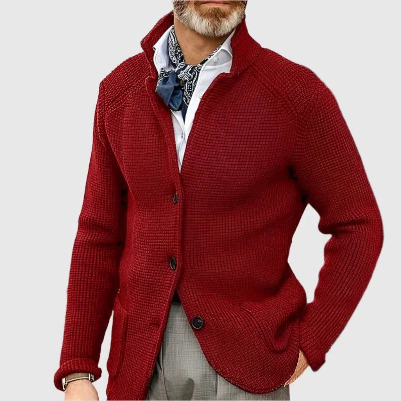 Gebreide Trui Cardigan met Knoopsluiting voor Heren - Wijnrood