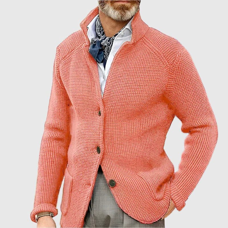 Gebreide Trui Cardigan met Knoopsluiting voor Heren - Zalm