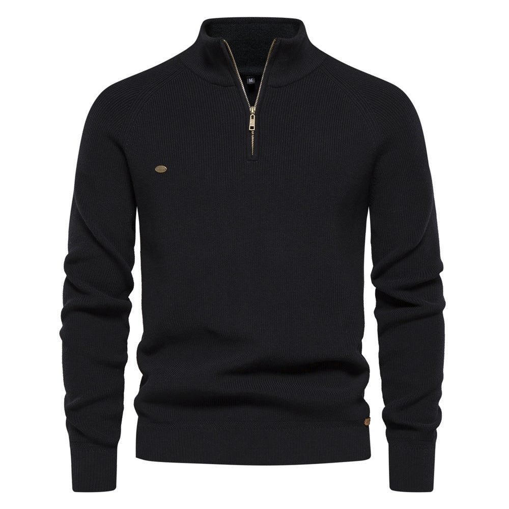 Gebreide Trui met Lange Mouwen en Half-Zip voor Heren - Zwart