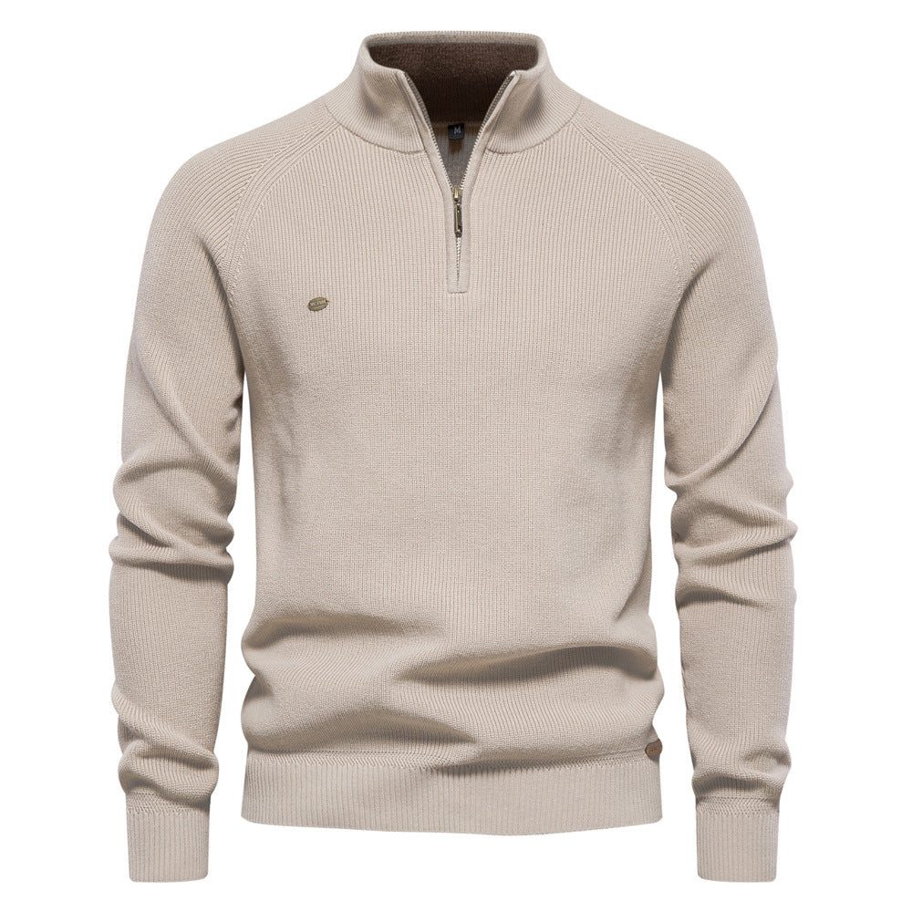 Gebreide Trui met Lange Mouwen en Half-Zip voor Heren - Beige