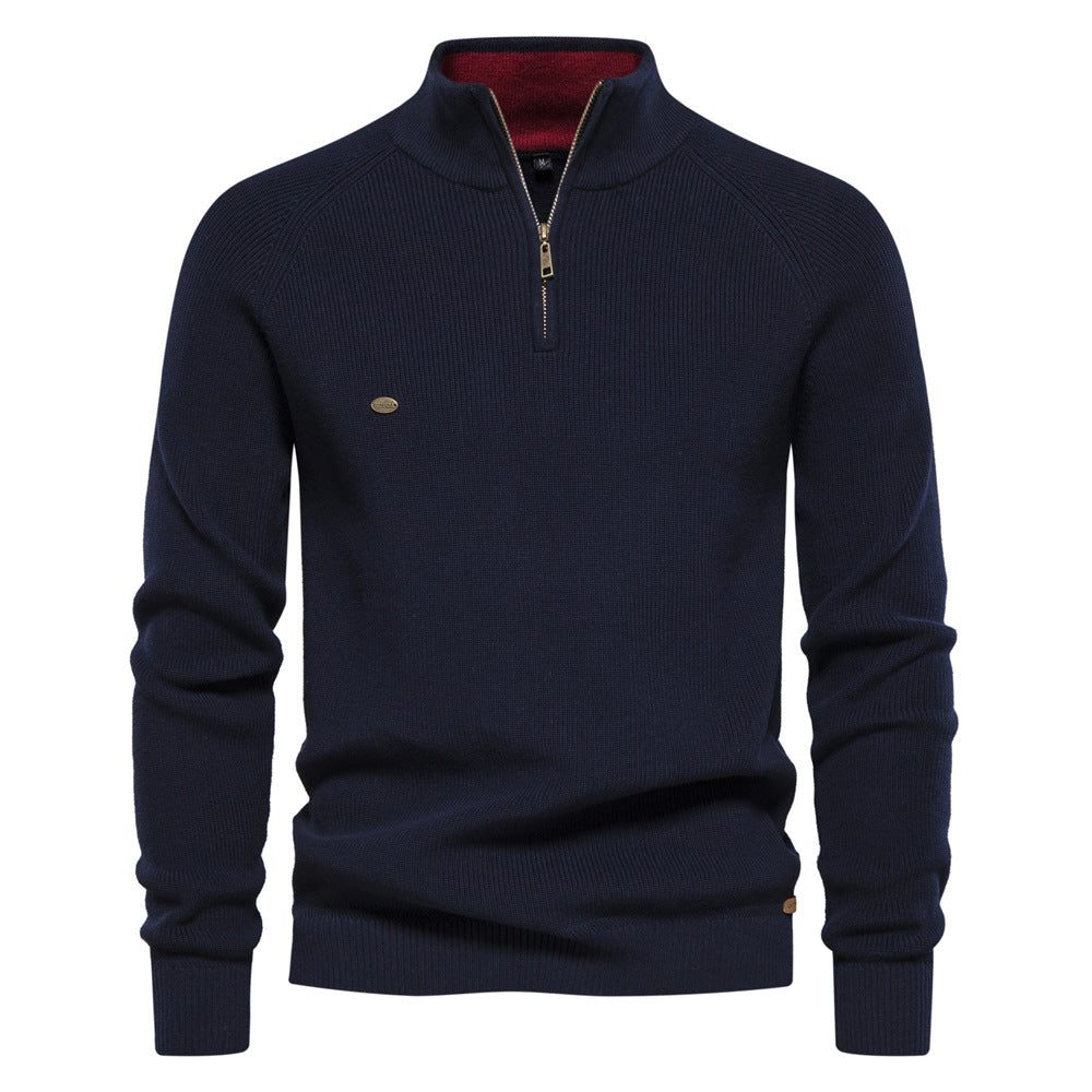 Gebreide Trui met Lange Mouwen en Half-Zip voor Heren - Marineblauw