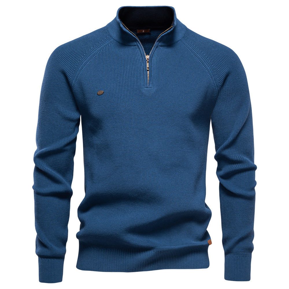 Gebreide Trui met Lange Mouwen en Half-Zip voor Heren - Blauw