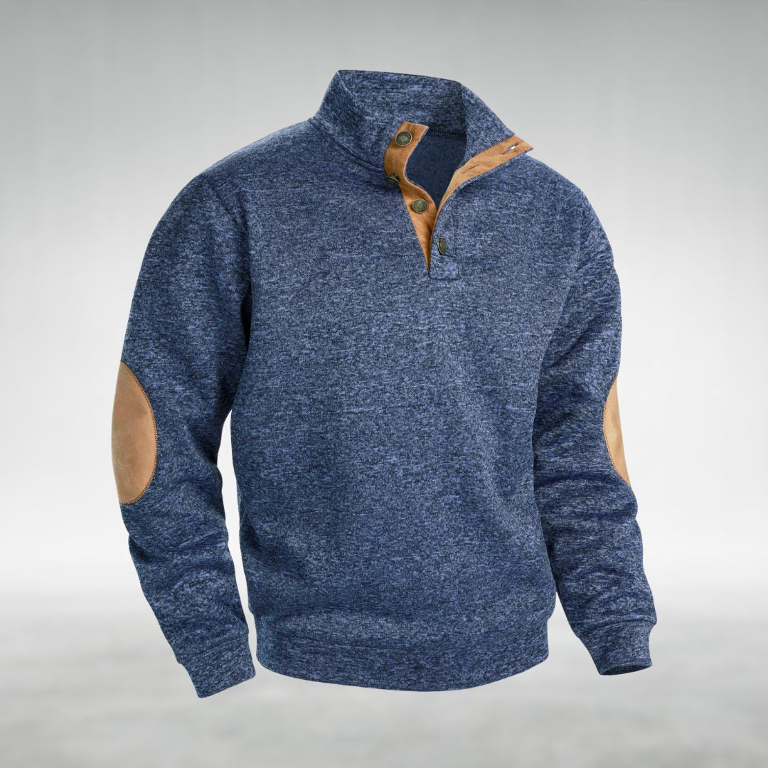 Gebreide Trui met Lange Mouwen en Halve Ritssluiting voor Heren - Marineblauw