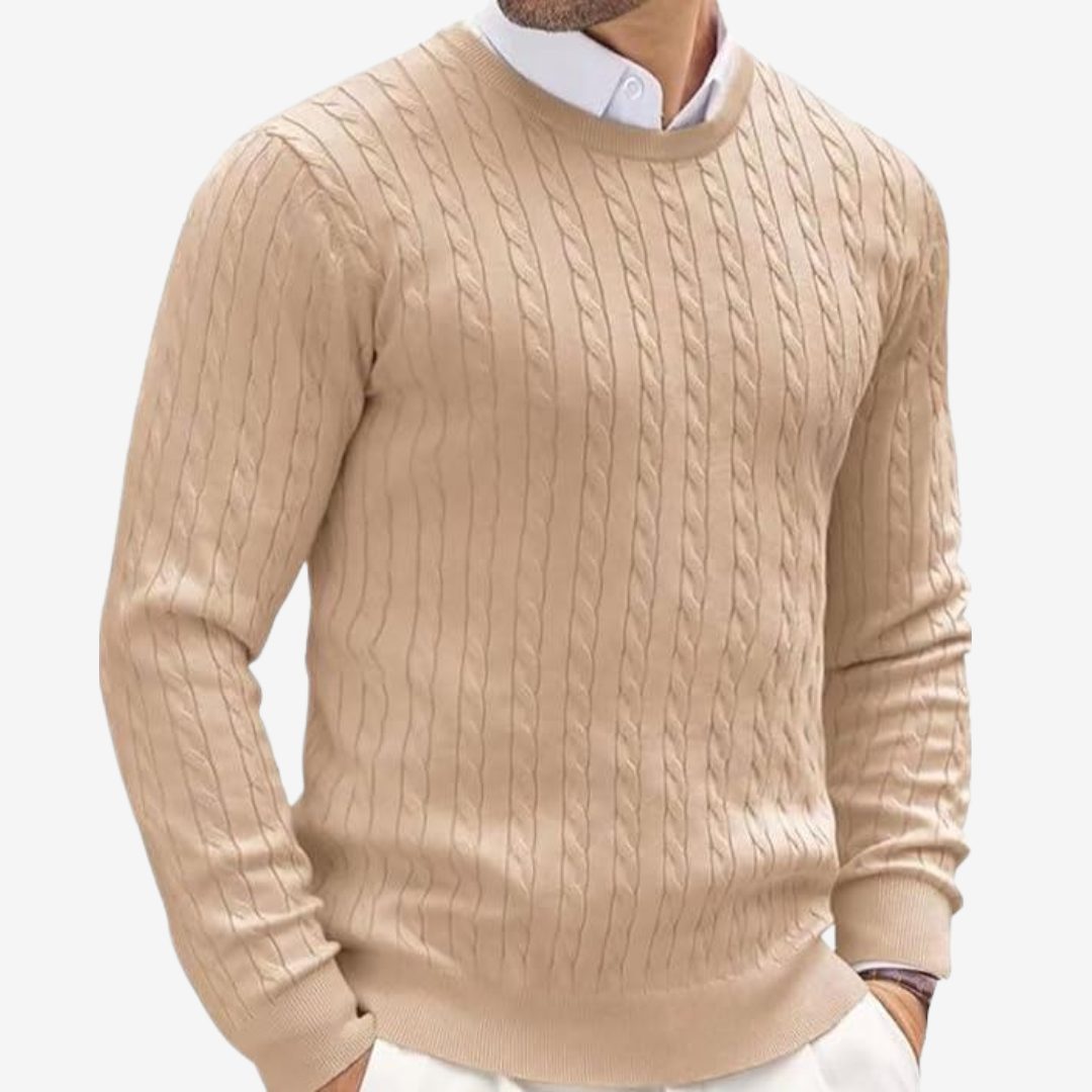 Gebreide Trui met Ronde Hals en Kabelpatroon voor Heren - Beige