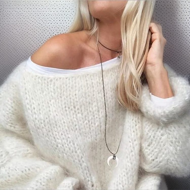 Gebreide Trui met Ronde Hals voor Dames - Beige
