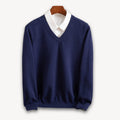 Gebreide V-Hals Trui met Lange Mouwen voor Heren - Marineblauw