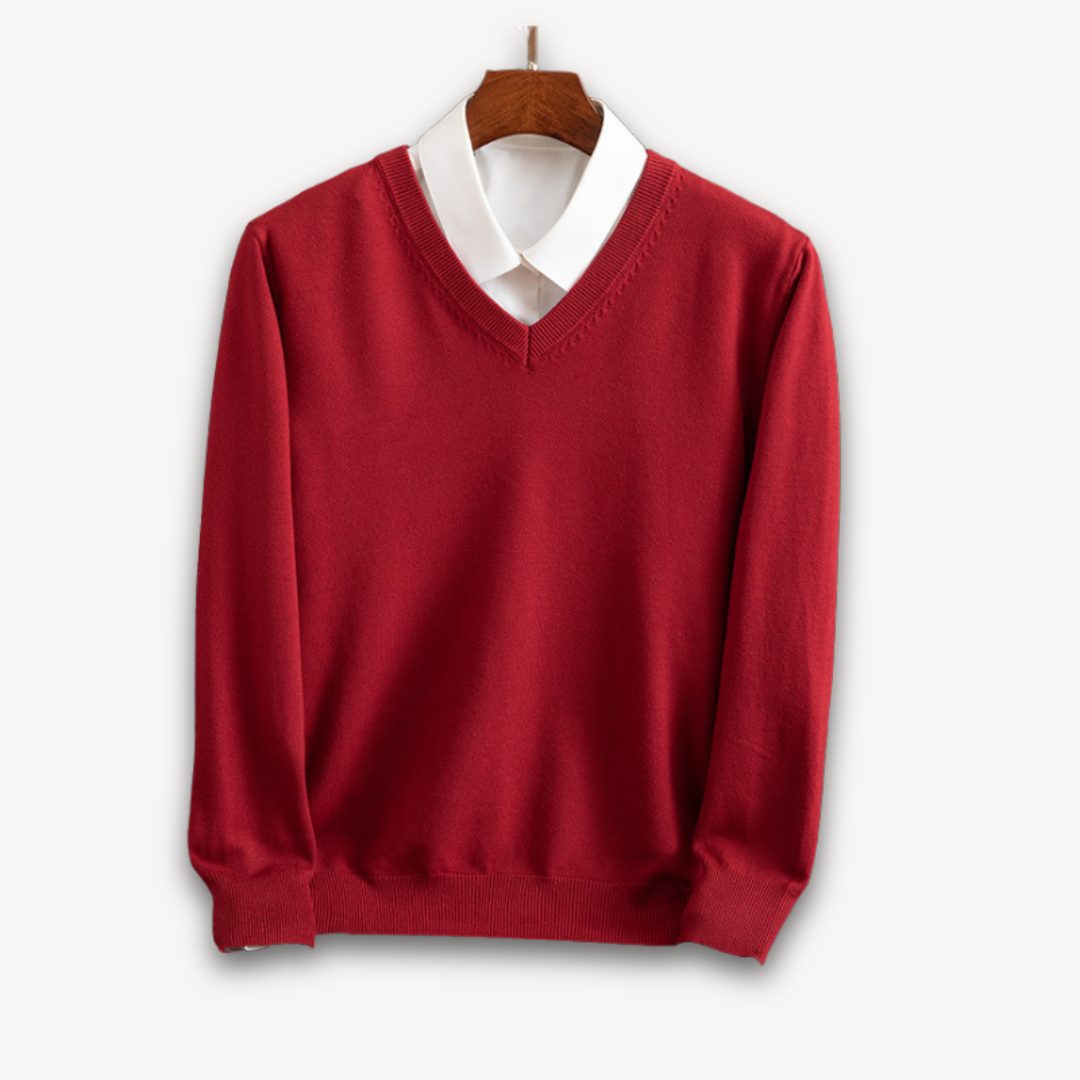 Gebreide V-Hals Trui met Lange Mouwen voor Heren - Rood