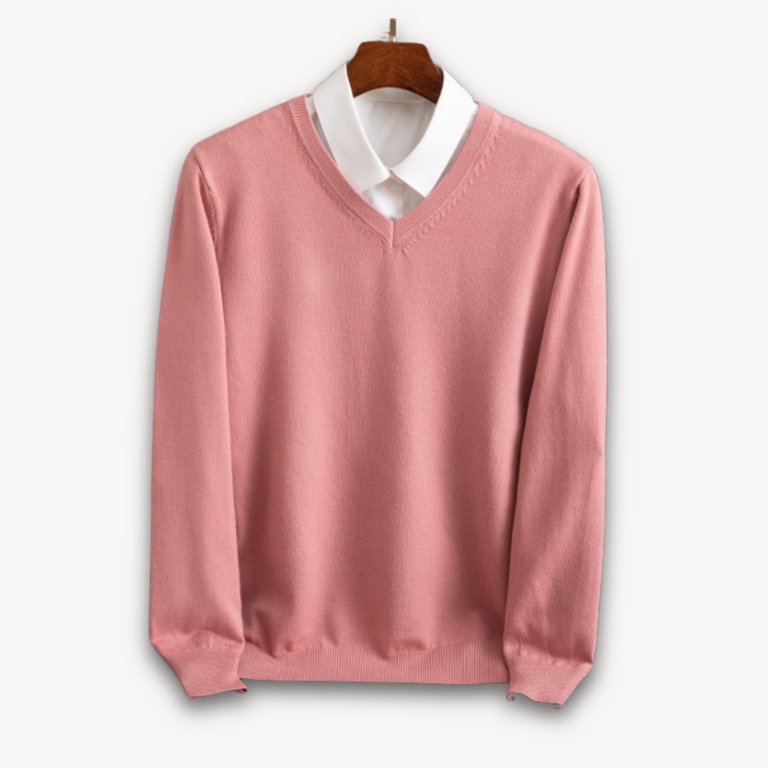 Gebreide V-Hals Trui met Lange Mouwen voor Heren - Roze