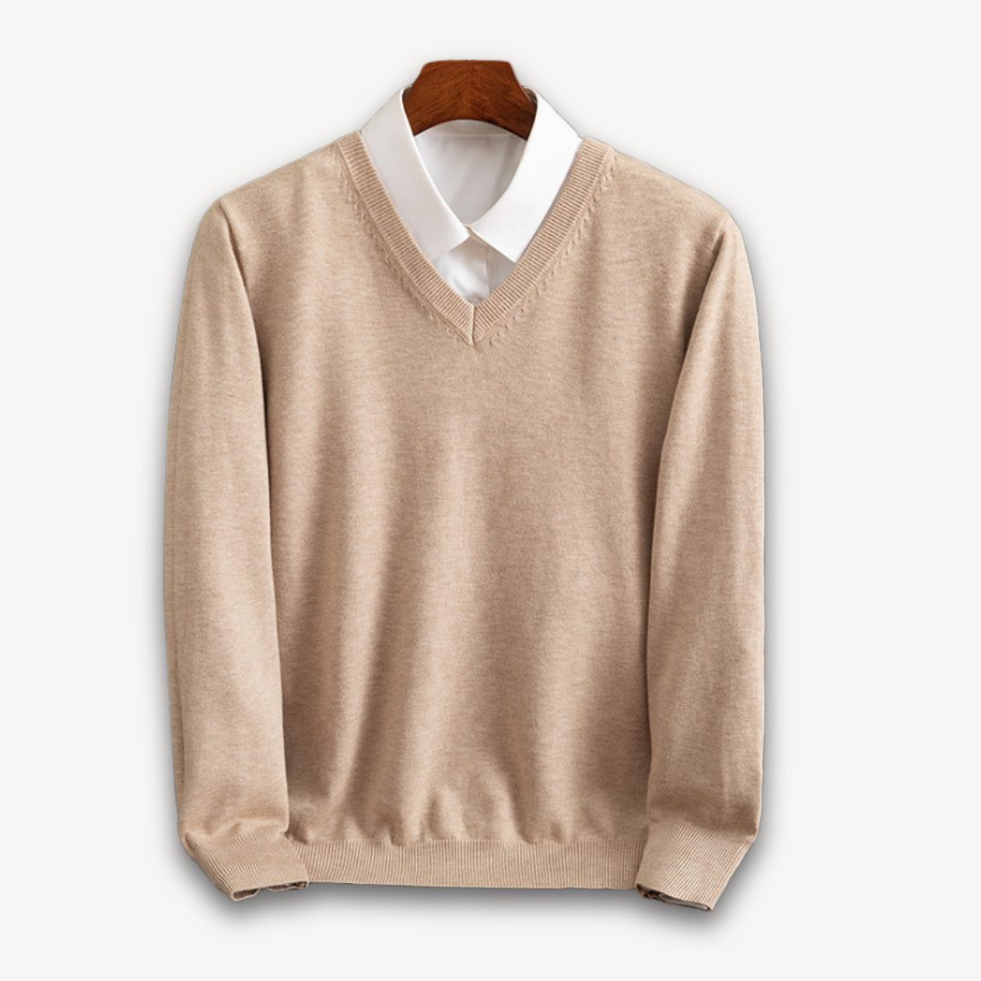 Gebreide V-Hals Trui met Lange Mouwen voor Heren - Camel