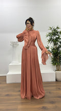 Geplooid Maxi Jurk met Lange Mouwen voor Dames - Rood