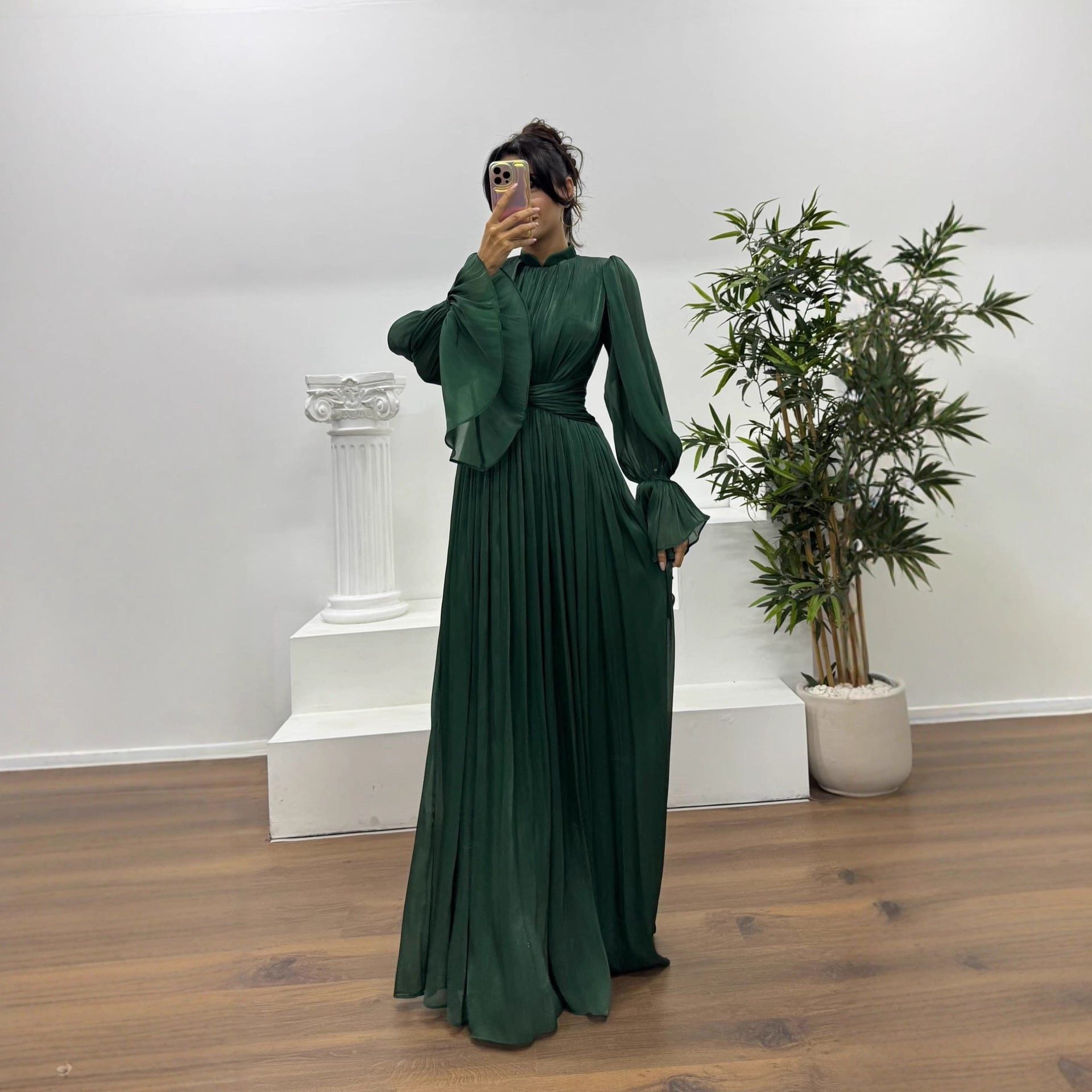 Geplooid Maxi Jurk met Lange Mouwen voor Dames - View 3