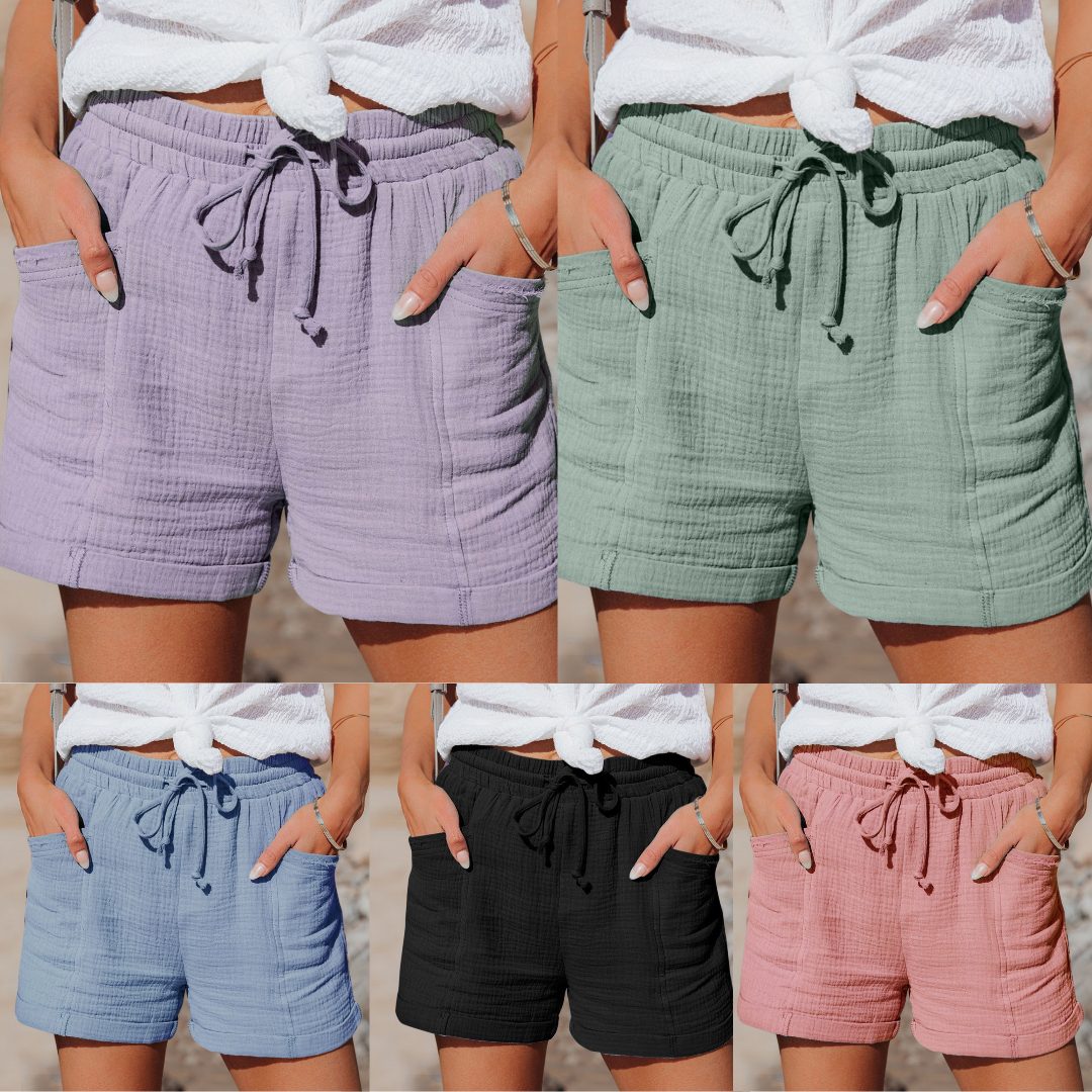 Geplooide Linnen Korte Broek met Steekzakken voor Dames