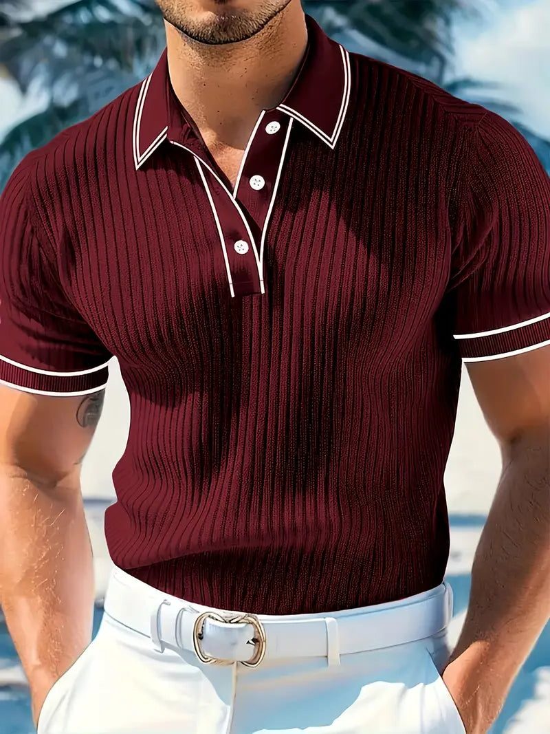 Geribde Poloshirt met Korte Mouwen voor Heren - Rood