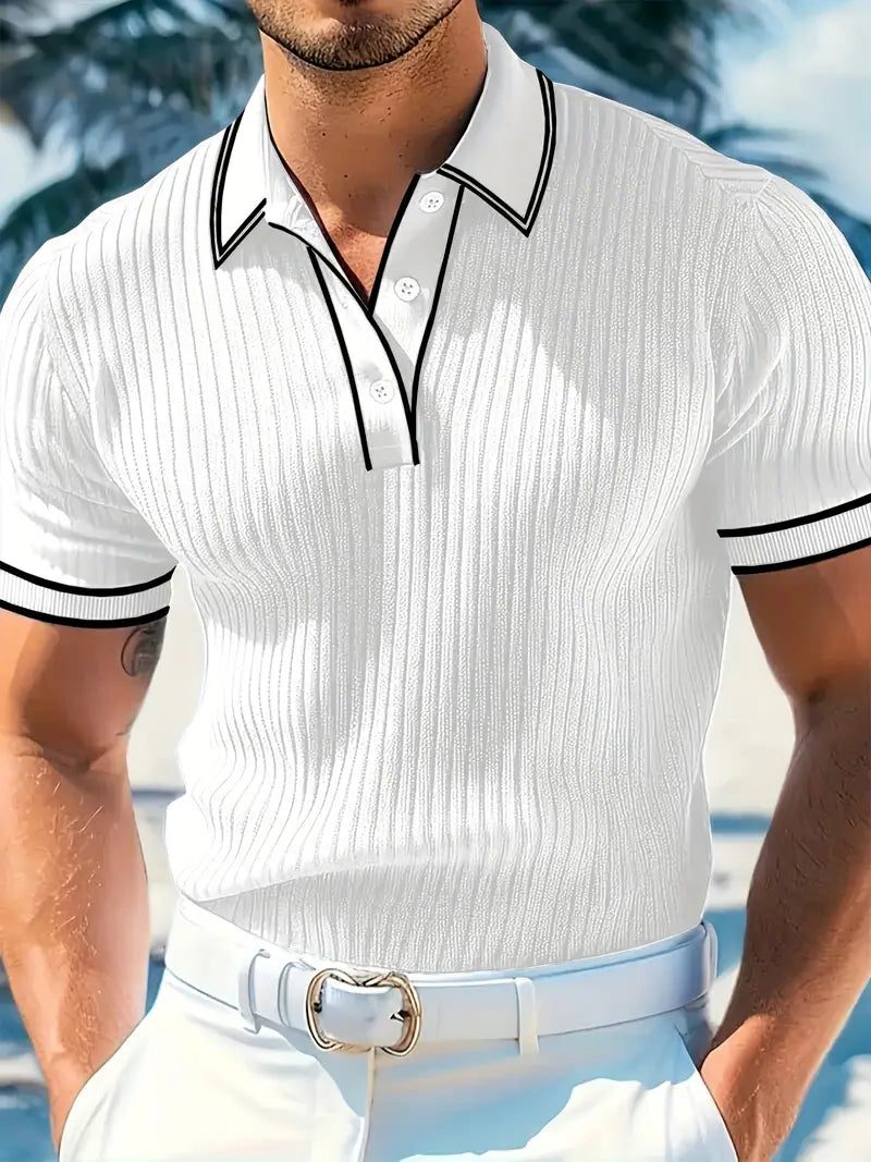 Geribde Poloshirt met Korte Mouwen voor Heren - Wit