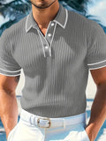 Geribde Poloshirt met Korte Mouwen voor Heren - Grijs