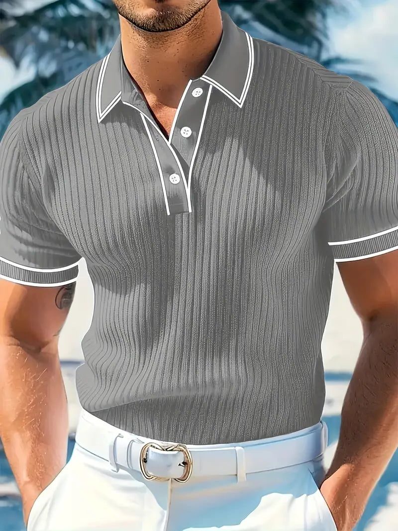 Geribde Poloshirt met Korte Mouwen voor Heren - Grijs