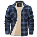 Geruit Fleecegevoerde Lange Winterjas voor Dames - Marineblau