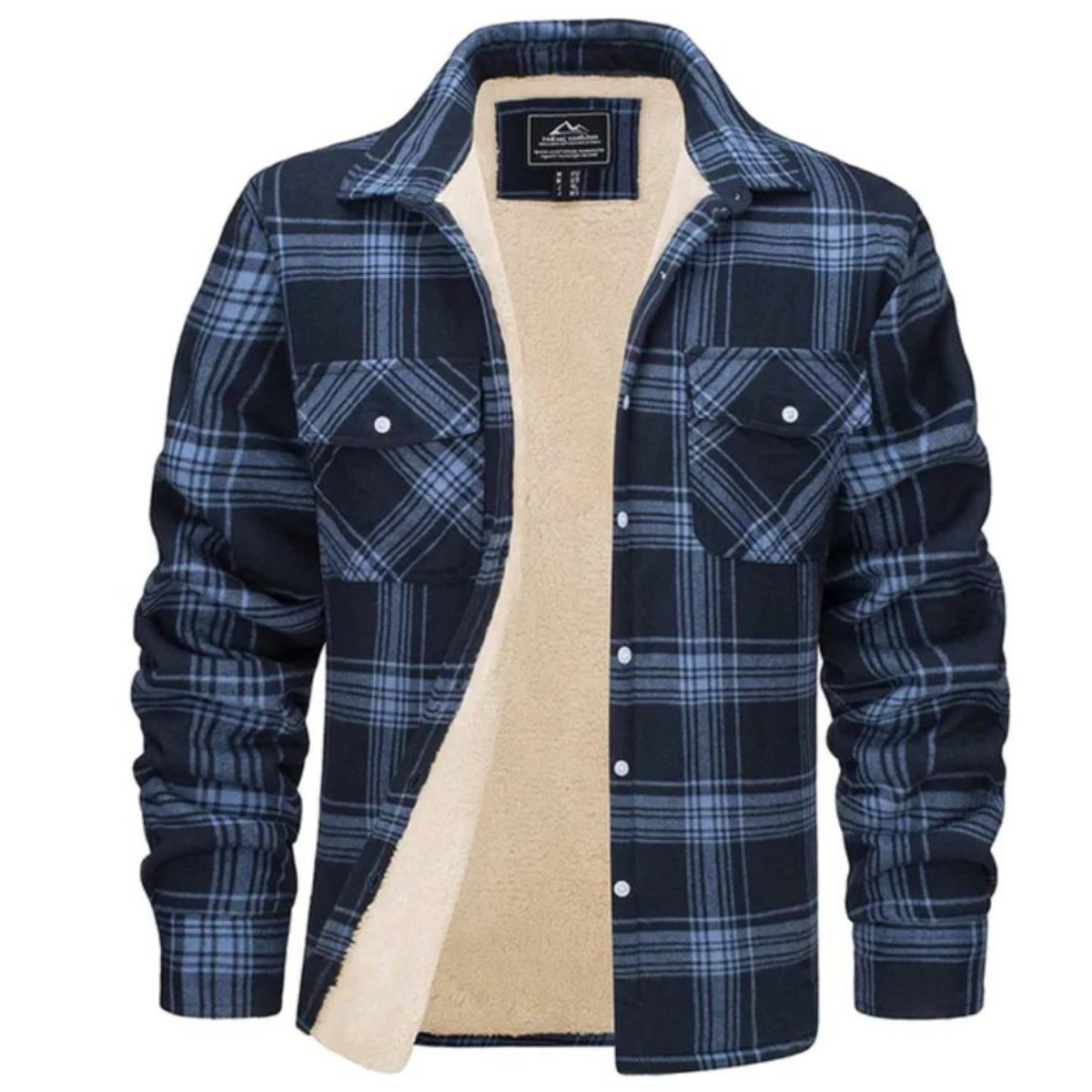 Geruit Fleecegevoerde Lange Winterjas voor Dames - Marineblau