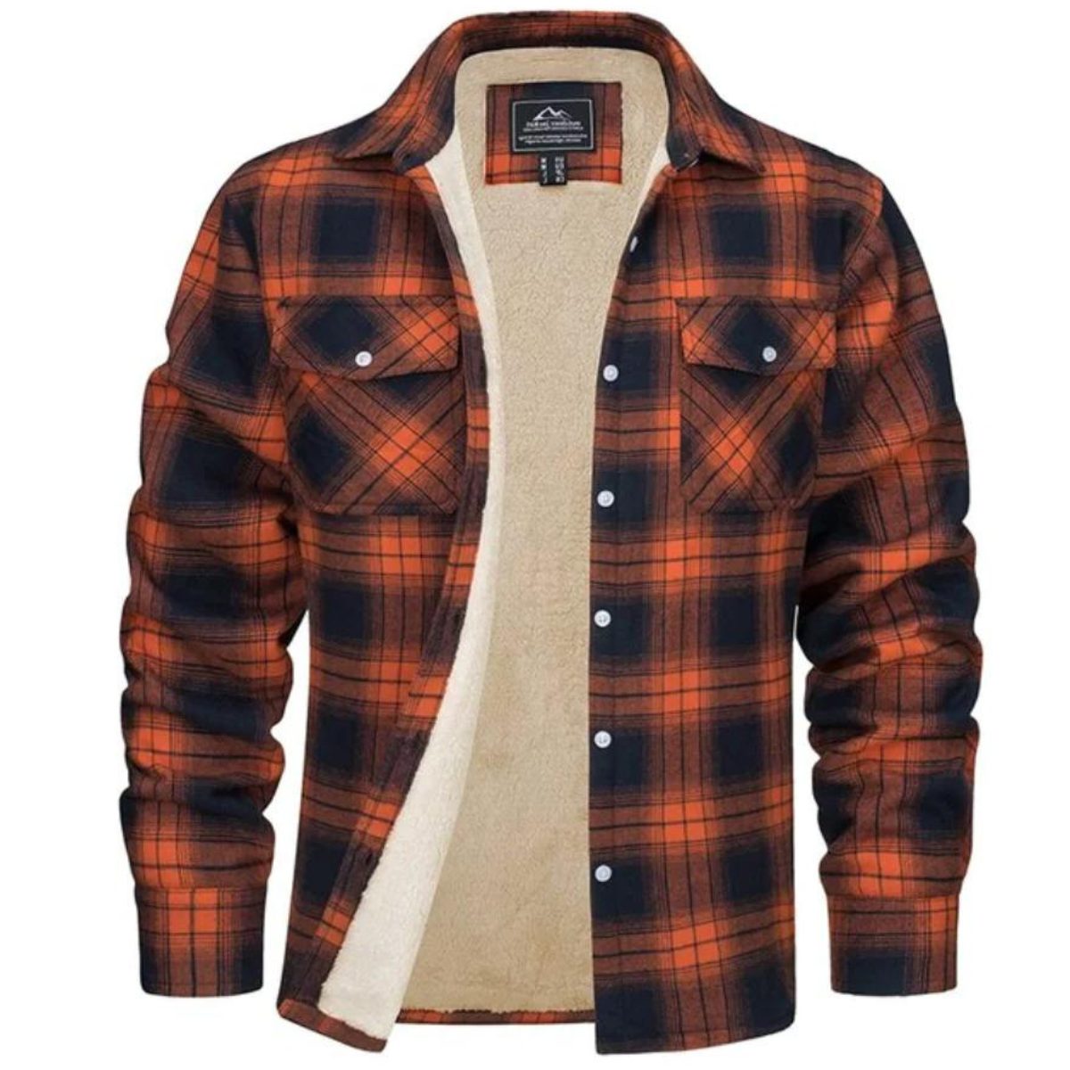 Geruit Fleecegevoerde Lange Winterjas voor Dames - Orange