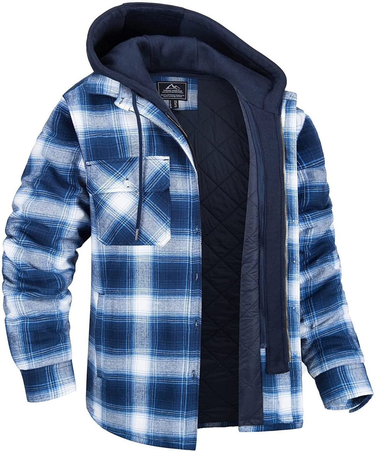 Geruit Overshirt met Capuchon voor Heren - Wit/Lichtblauw