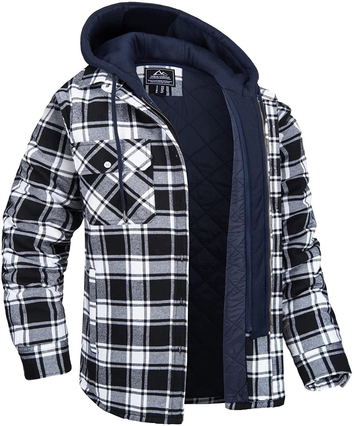 Geruit Overshirt met Capuchon voor Heren - Zwart/Wit