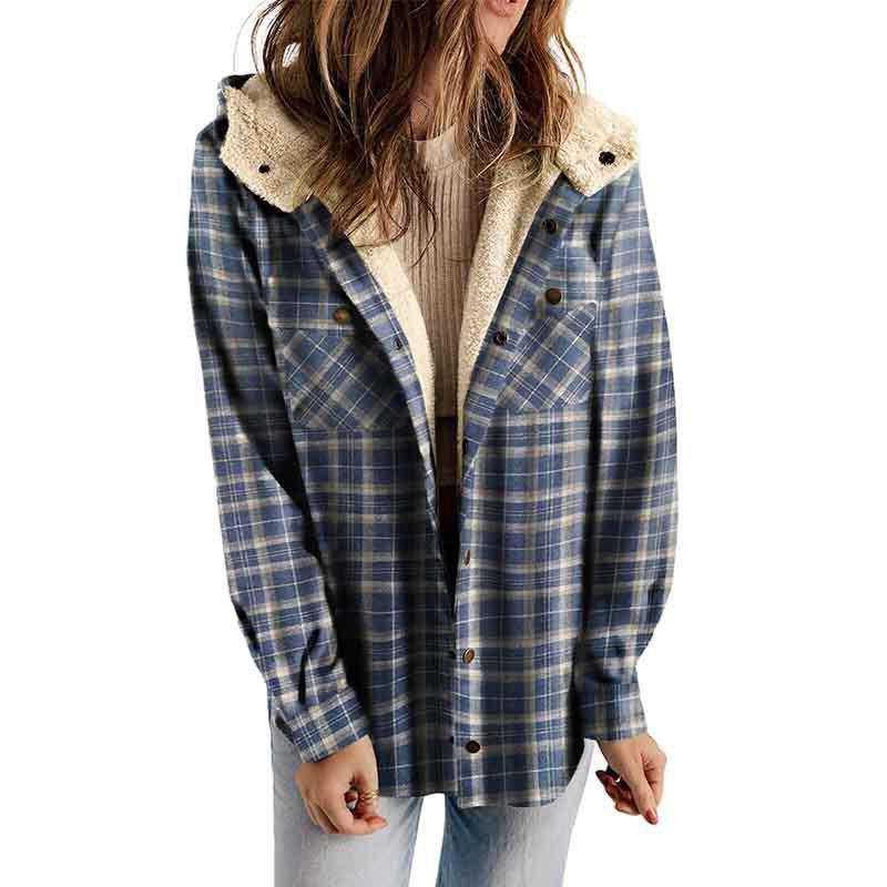 Geruite Overshirt met Capuchon voor Dames - Blauw