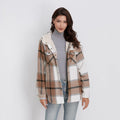 Geruite Overshirt met Capuchon voor Dames - Wit Koffie