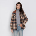 Geruite Overshirt met Capuchon voor Dames - Blauw Bruin