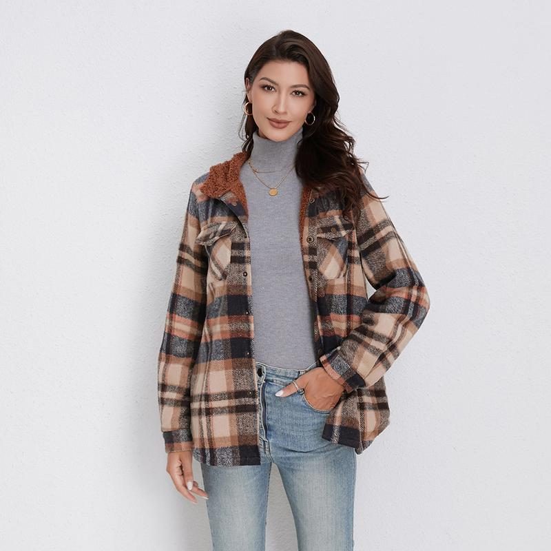 Geruite Overshirt met Capuchon voor Dames - Blauw Bruin