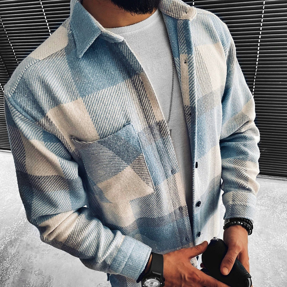 Geruite Overshirt met Opstaande Kraag voor Heren