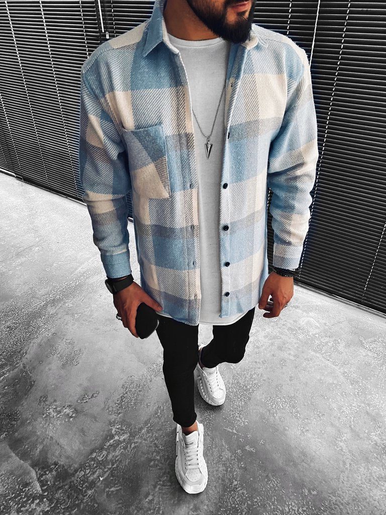 Geruite Overshirt met Opstaande Kraag voor Heren