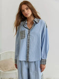 Geruite Pyjamaset met Lange Mouwen voor Dames - Blauw