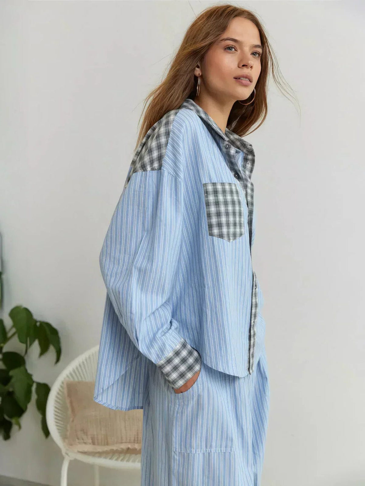 Geruite Pyjamaset met Lange Mouwen voor Dames - View 3