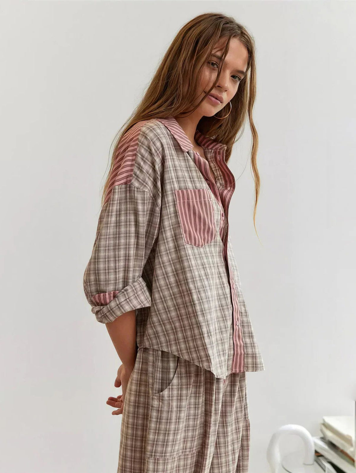 Geruite Pyjamaset met Lange Mouwen voor Dames - View 6