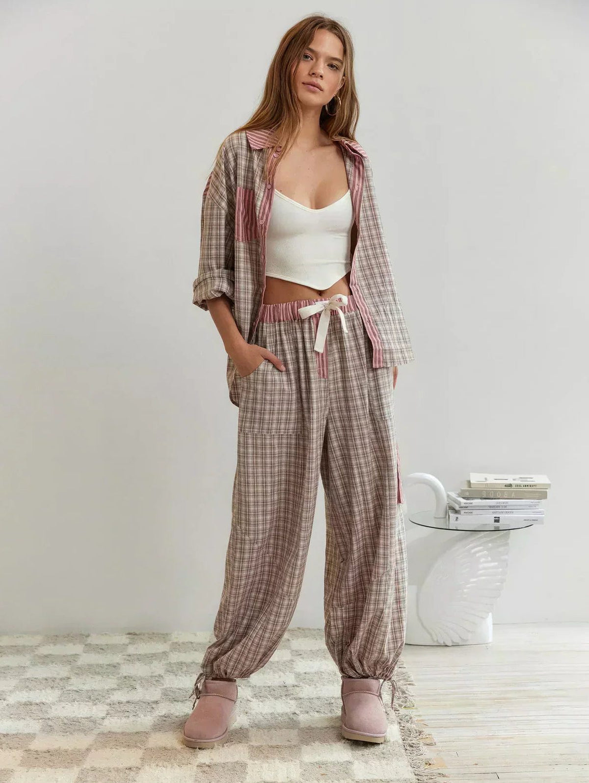 Geruite Pyjamaset met Lange Mouwen voor Dames - View 8