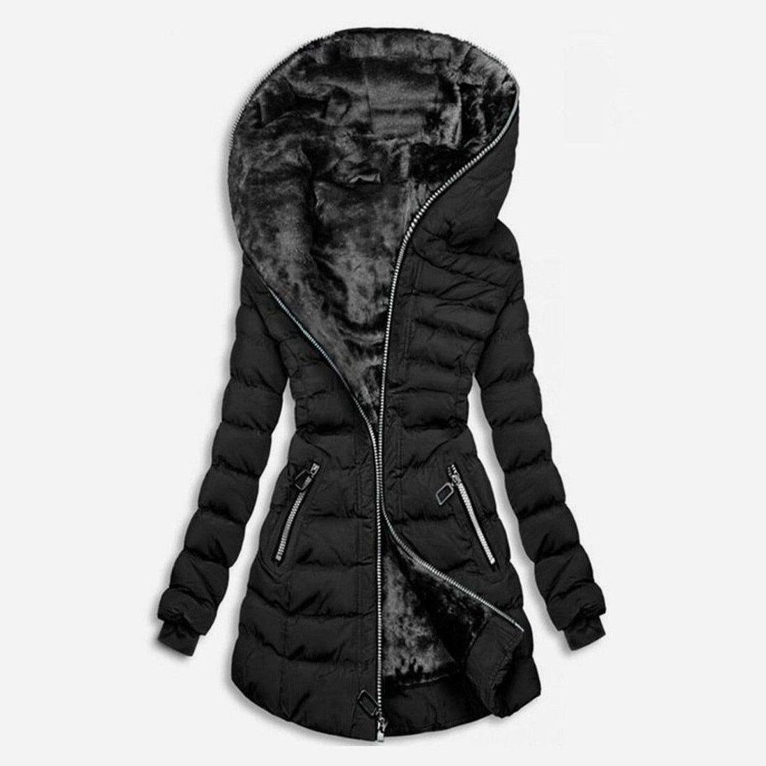 Gestepte Lange Winterjas met Fleecevoering voor Dames