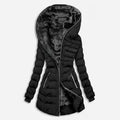 Gestepte Lange Winterjas met Fleecevoering voor Dames - Schwarz