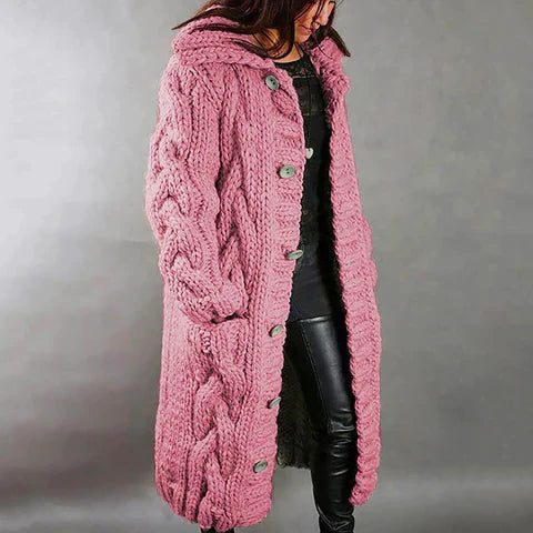 Kabelgebreide Lange Cardigan met Capuchon voor Dames