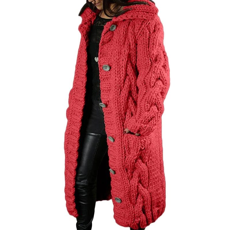 Kabelgebreide Lange Cardigan met Capuchon voor Dames
