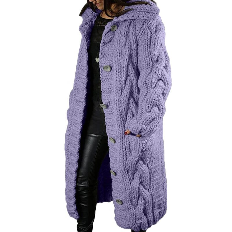 Kabelgebreide Lange Cardigan met Capuchon voor Dames