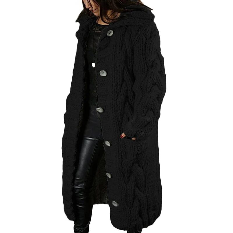 Kabelgebreide Lange Cardigan met Capuchon voor Dames