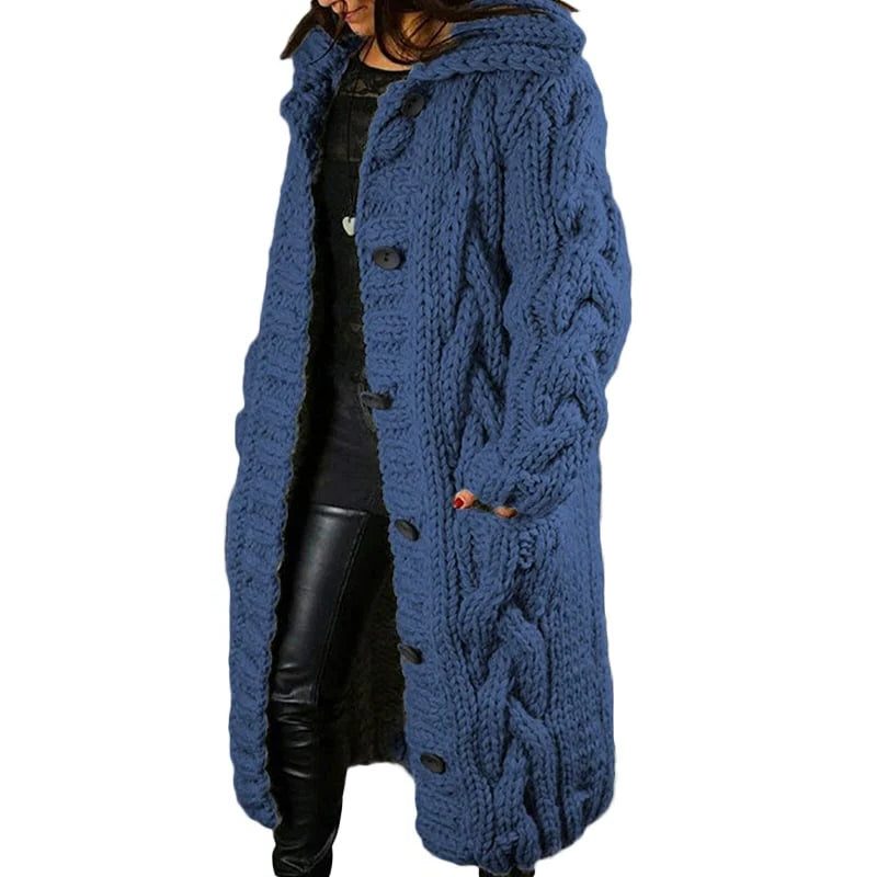 Kabelgebreide Lange Cardigan met Capuchon voor Dames
